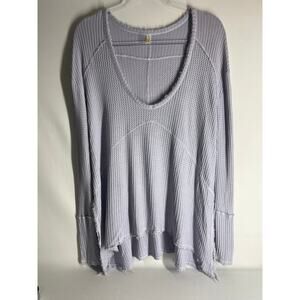 Free People Sunset Park Thermal Waffle Knit Oversize Long Sleeve Top Size Small